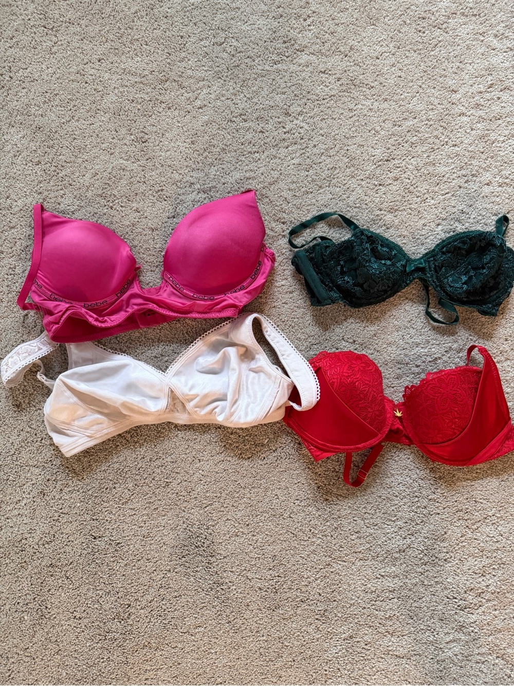 Women's Bra Set — Pink, White, Red, and Dark Green Mix